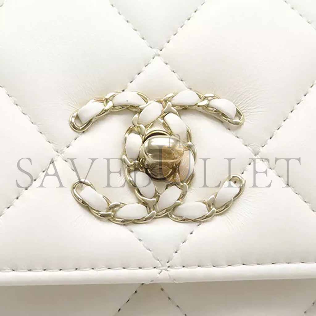 Ch*el 2way bag top handle flap bag lambskin white as4654 (25*16*9cm)